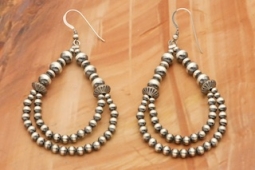 Two Strand Navajo Pearls Burnished Sterling Silver Earrings